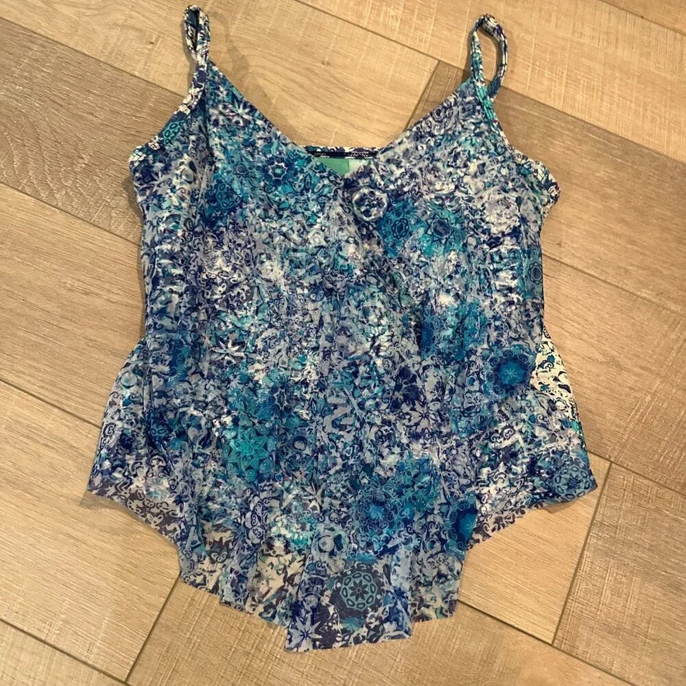 SUNSETS WOMENS BLUE TANKINI BATHING SUIT TOP 38D